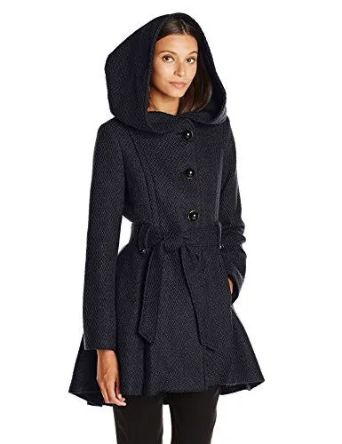 Steve Madden Women's Single Breasted Wool Coat, Navy, Medium