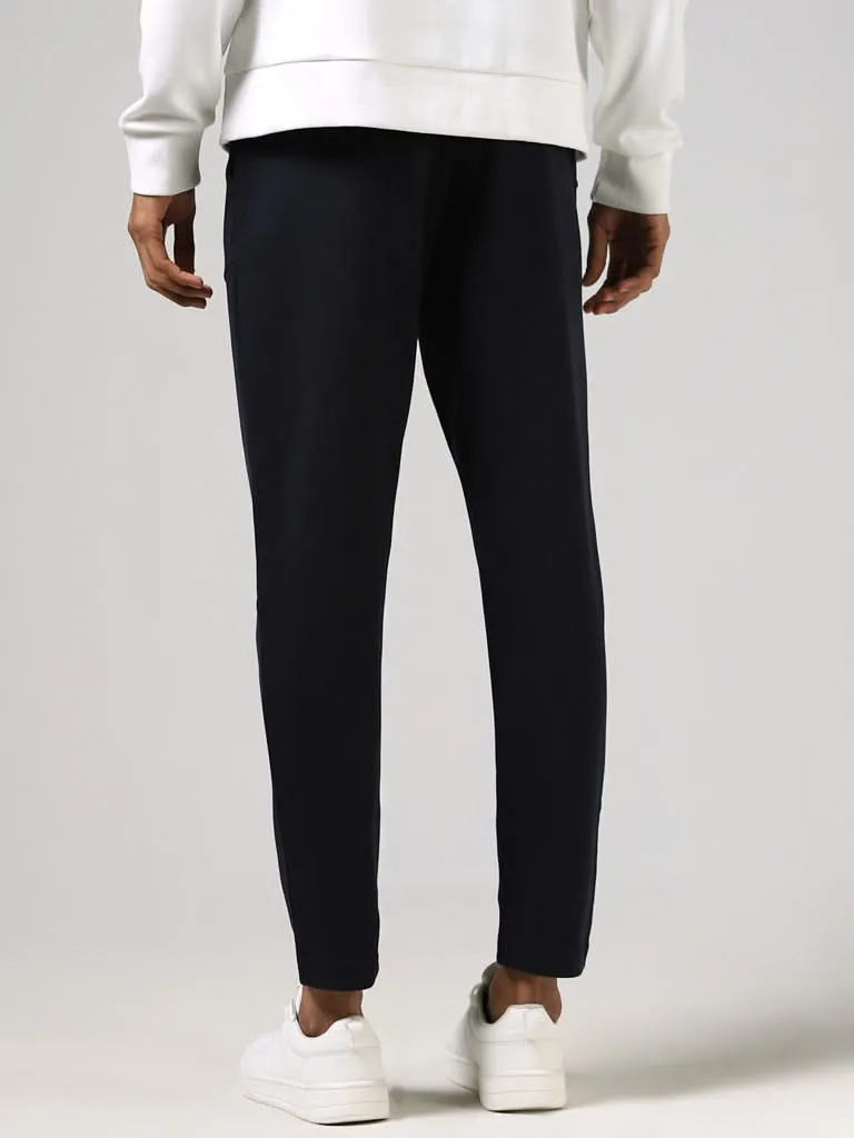 Studiofit Solid Navy Slim-Fit Mid-Rise Track Pants