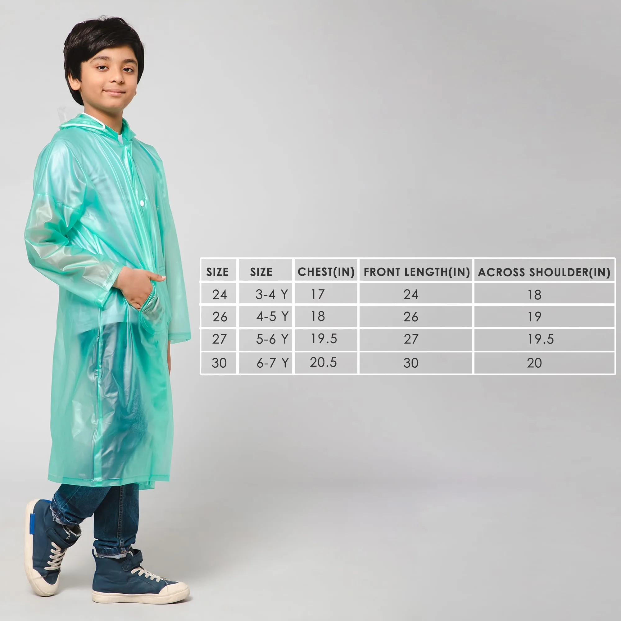 THE CLOWNFISH Wet & Wild Series Unisex Kids Waterproof Single Layer PVC Longcoat/Raincoat with Adjustable Hood. Age-4-5 Years (Fern Green)