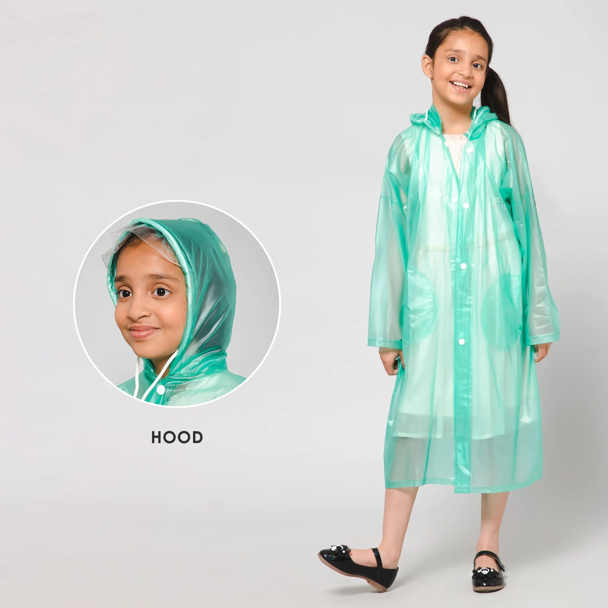 THE CLOWNFISH Wet & Wild Series Unisex Kids Waterproof Single Layer PVC Longcoat/Raincoat with Adjustable Hood. Age-4-5 Years (Fern Green)