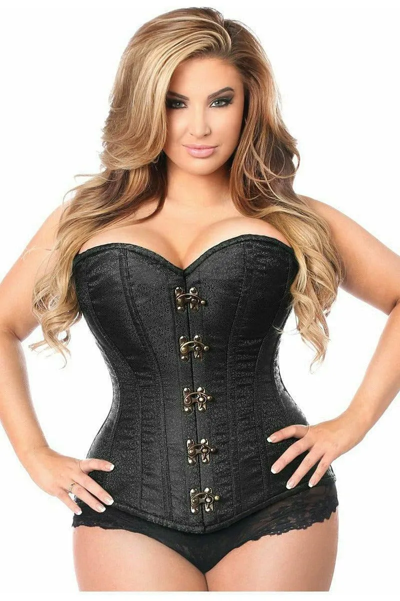 Top Drawer Black Brocade Steel Boned Corset w/Clasp Closure