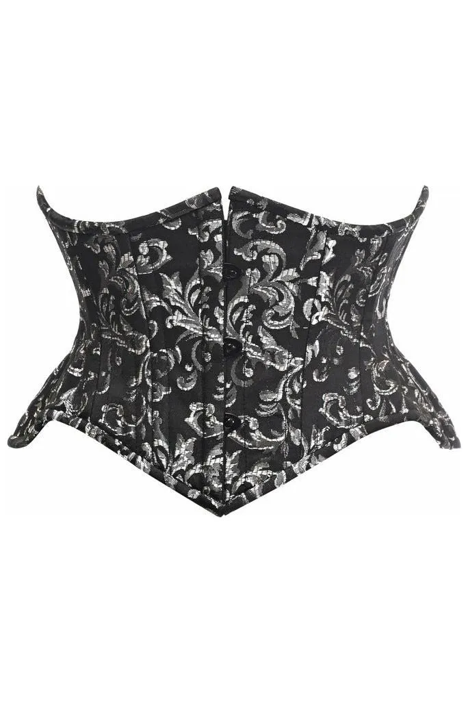 Top Drawer Black/Silver Brocade Double Steel Boned Mini Cincher Corset