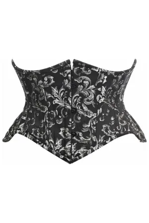 Top Drawer Black/Silver Brocade Double Steel Boned Mini Cincher Corset