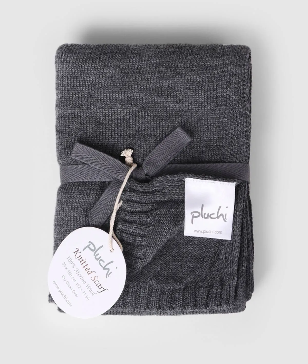 Transfer Knit Pure Merino Wool Scarf (Charcoal Grey)