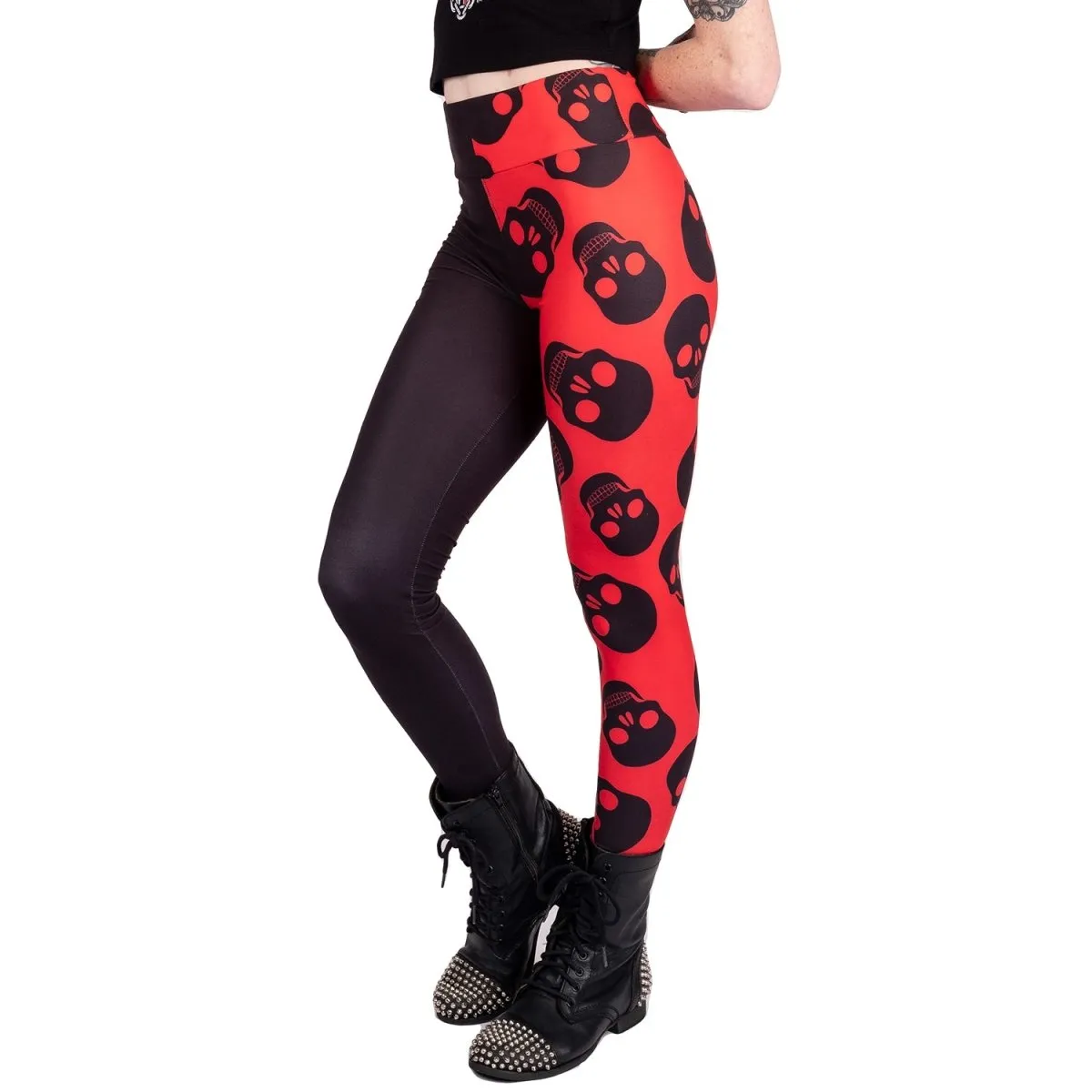 Two Tones Red Skulls High Waist Leggings