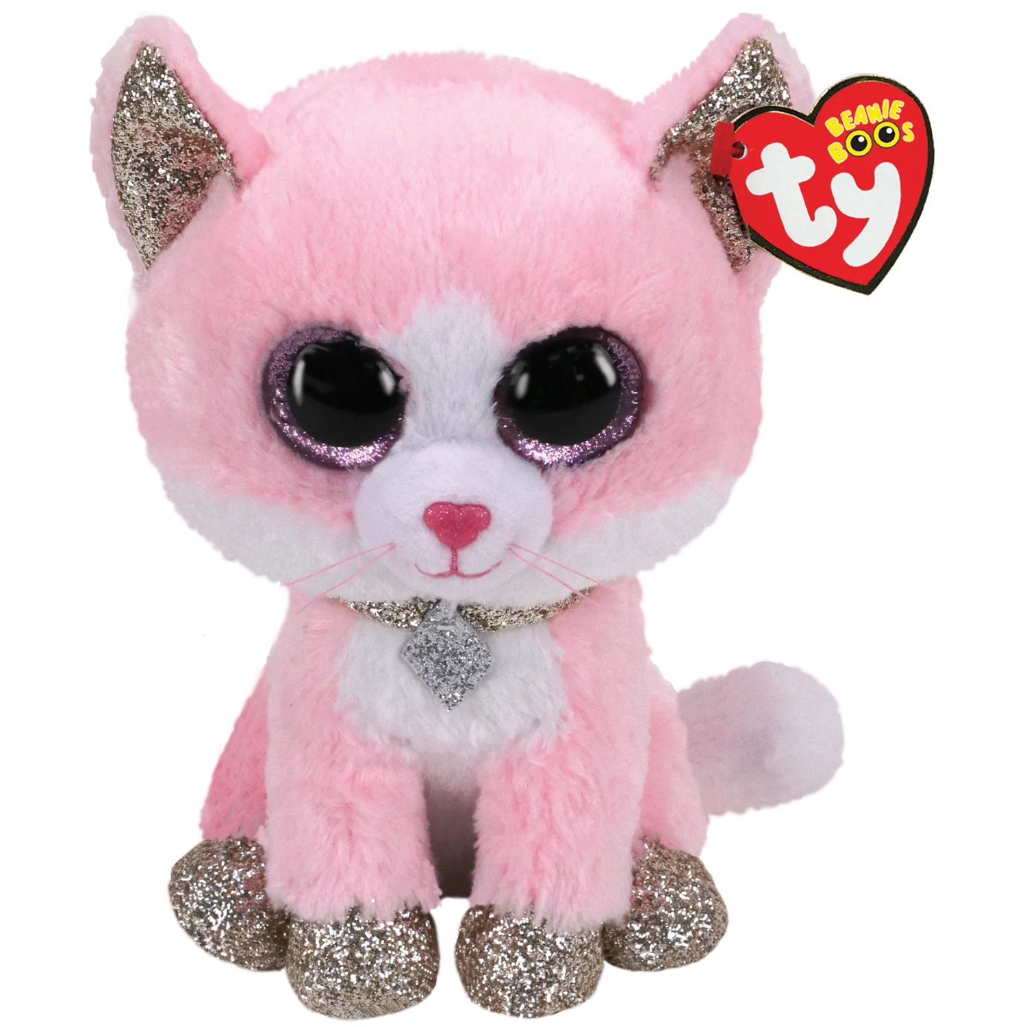 TY Beanie Boos - FIONA the Pink Cat Plush Toy (Glitter Eyes)(Regular Size - 6 inch)