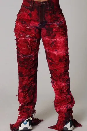 Unique Split Hem Dyed Shredde Jeans