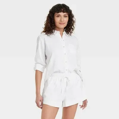 Universal Thread Women's Long Sleeve Button Down Linen Shirt Relaxed Fit