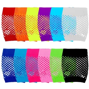 US 12~24 Pairs Fishnet Glove Short Net Mesh Fingerless Glove Assorted Neon Color