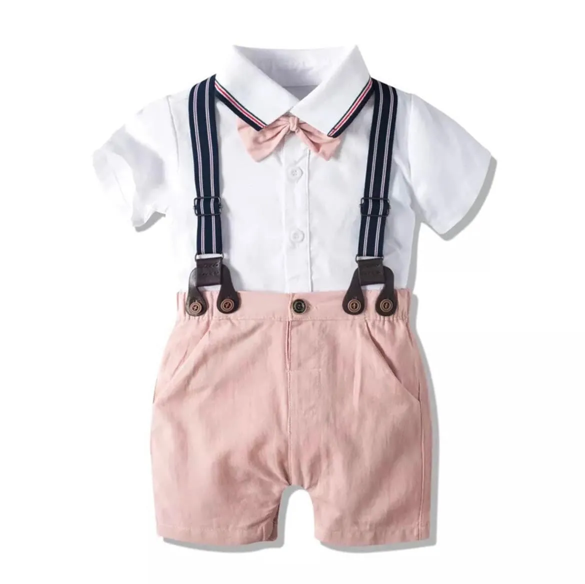 Venice - Baby Boy Suit Set with Shirt and Shorts   Bowtie   Suspenders