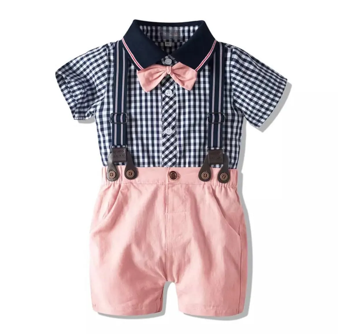 Venice - Baby Boy Suit Set with Shirt and Shorts   Bowtie   Suspenders