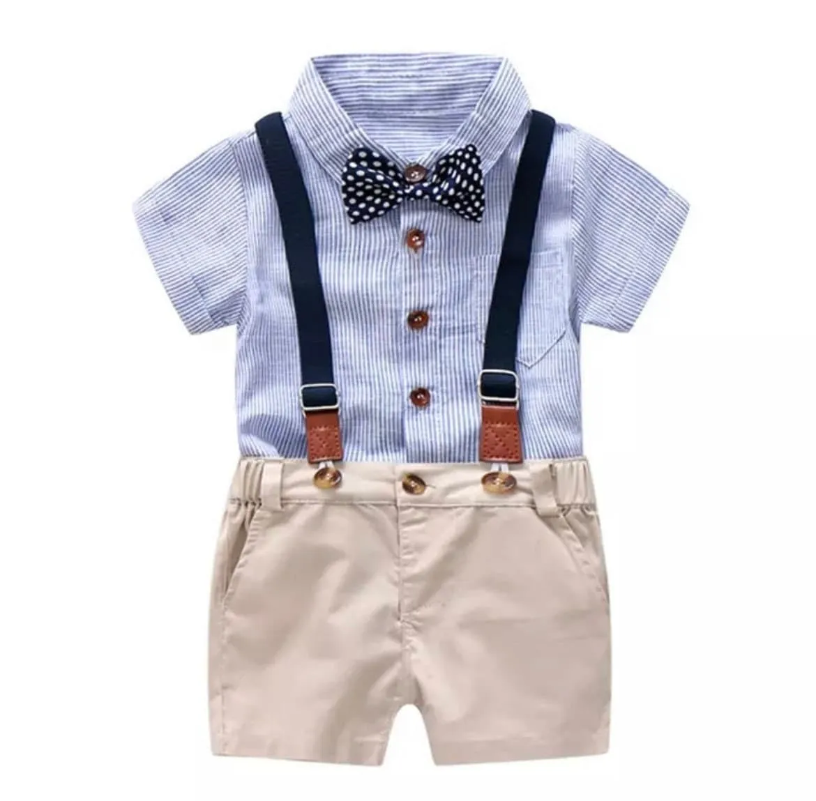 Venice - Baby Boy Suit Set with Shirt and Shorts   Bowtie   Suspenders