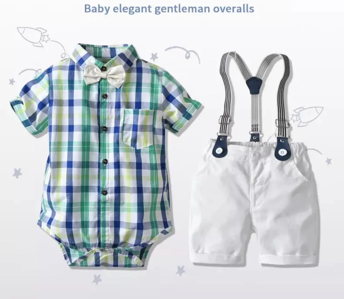 Venice - Baby Boy Suit Set with Shirt and Shorts   Bowtie   Suspenders