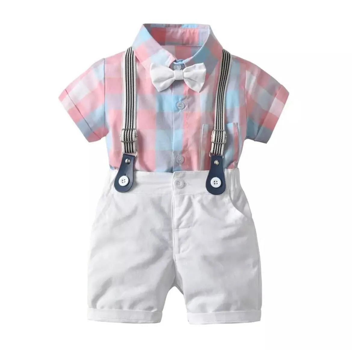 Venice - Baby Boy Summer Suit Set with Shorts   Bowtie   Suspenders