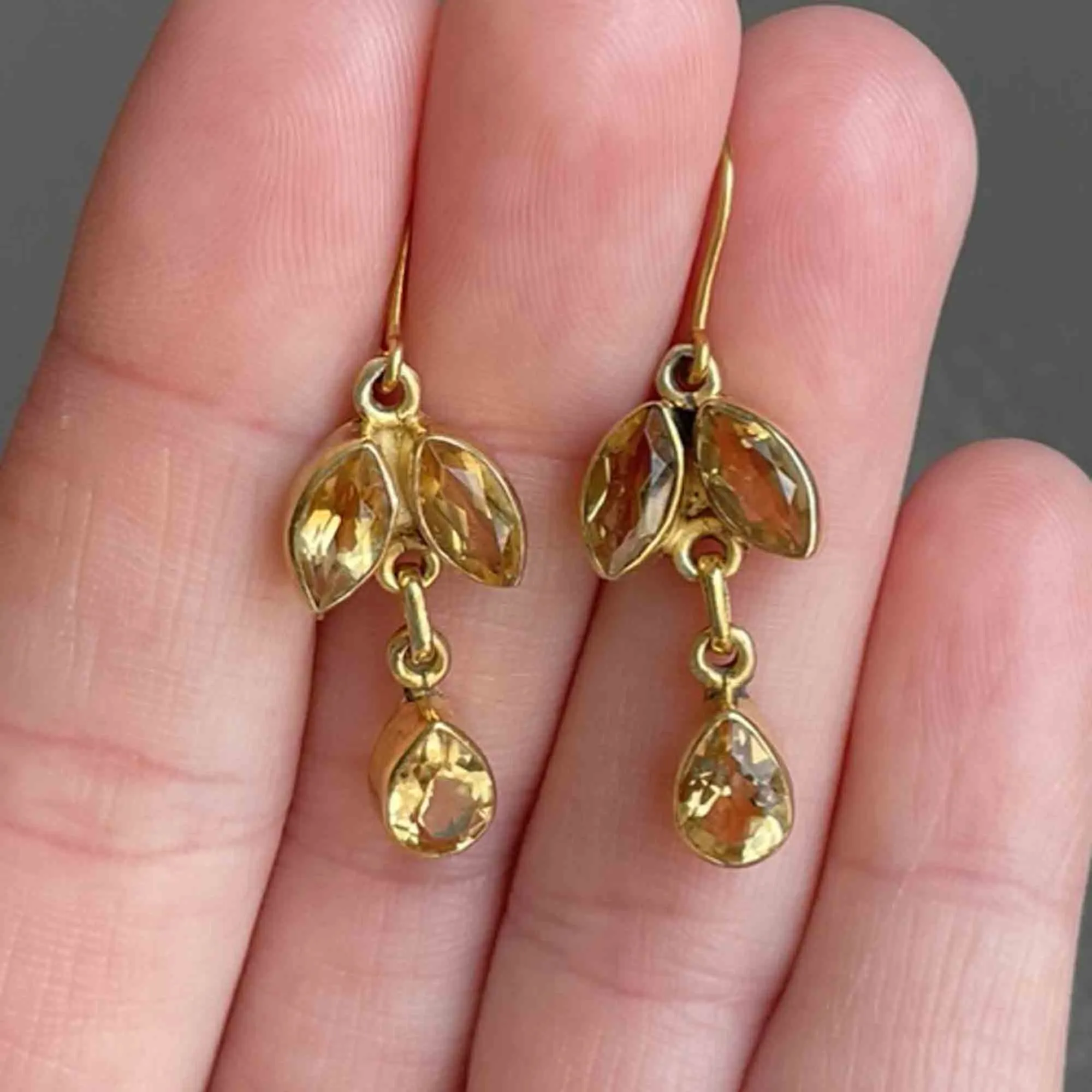 Vintage Gold Citrine Leaf Earrings