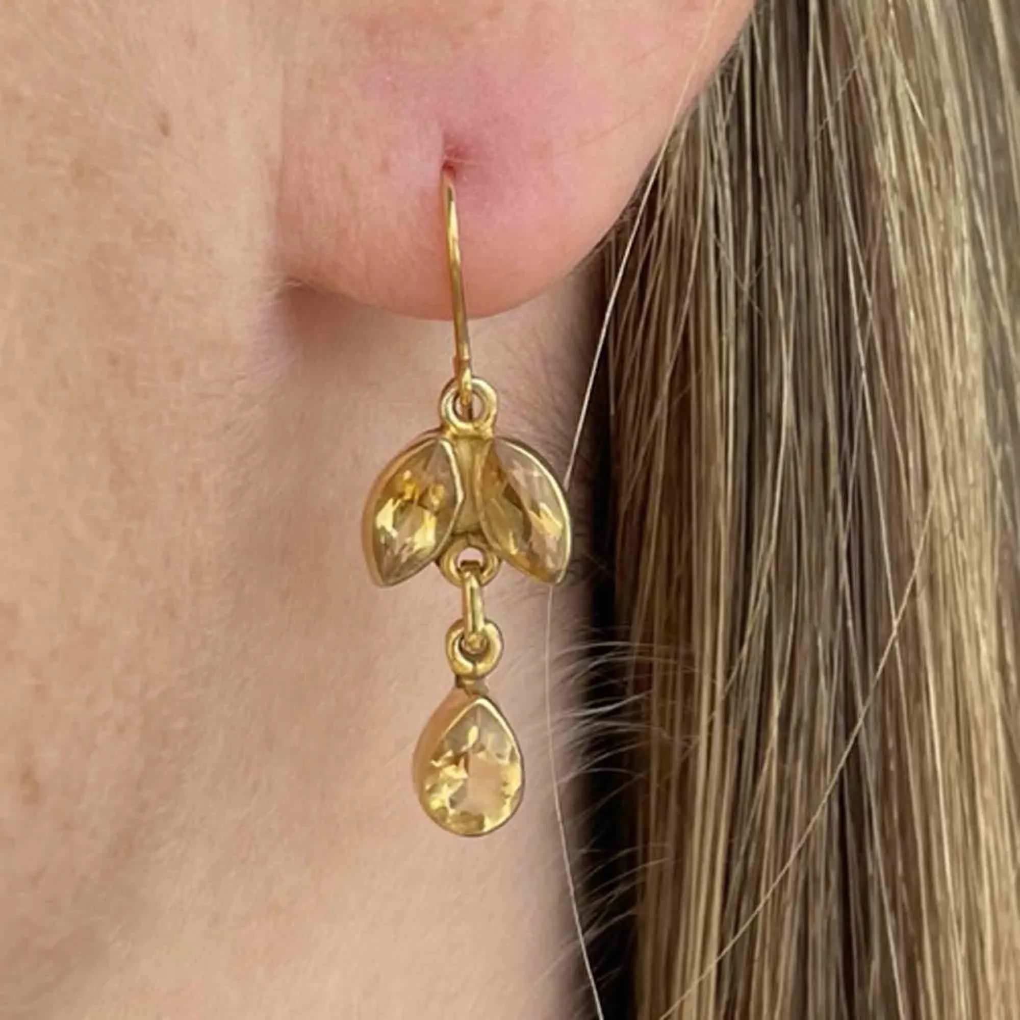 Vintage Gold Citrine Leaf Earrings