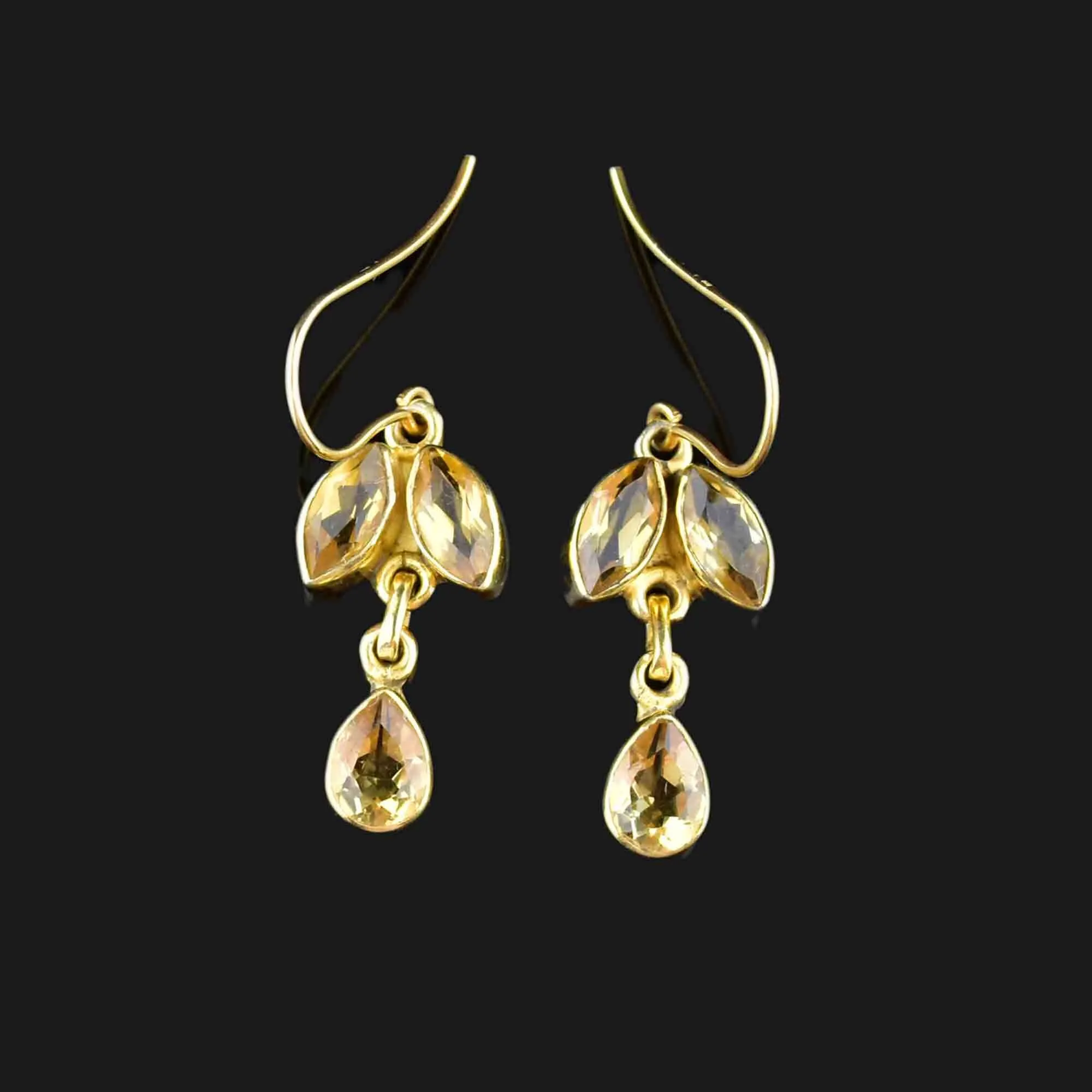 Vintage Gold Citrine Leaf Earrings