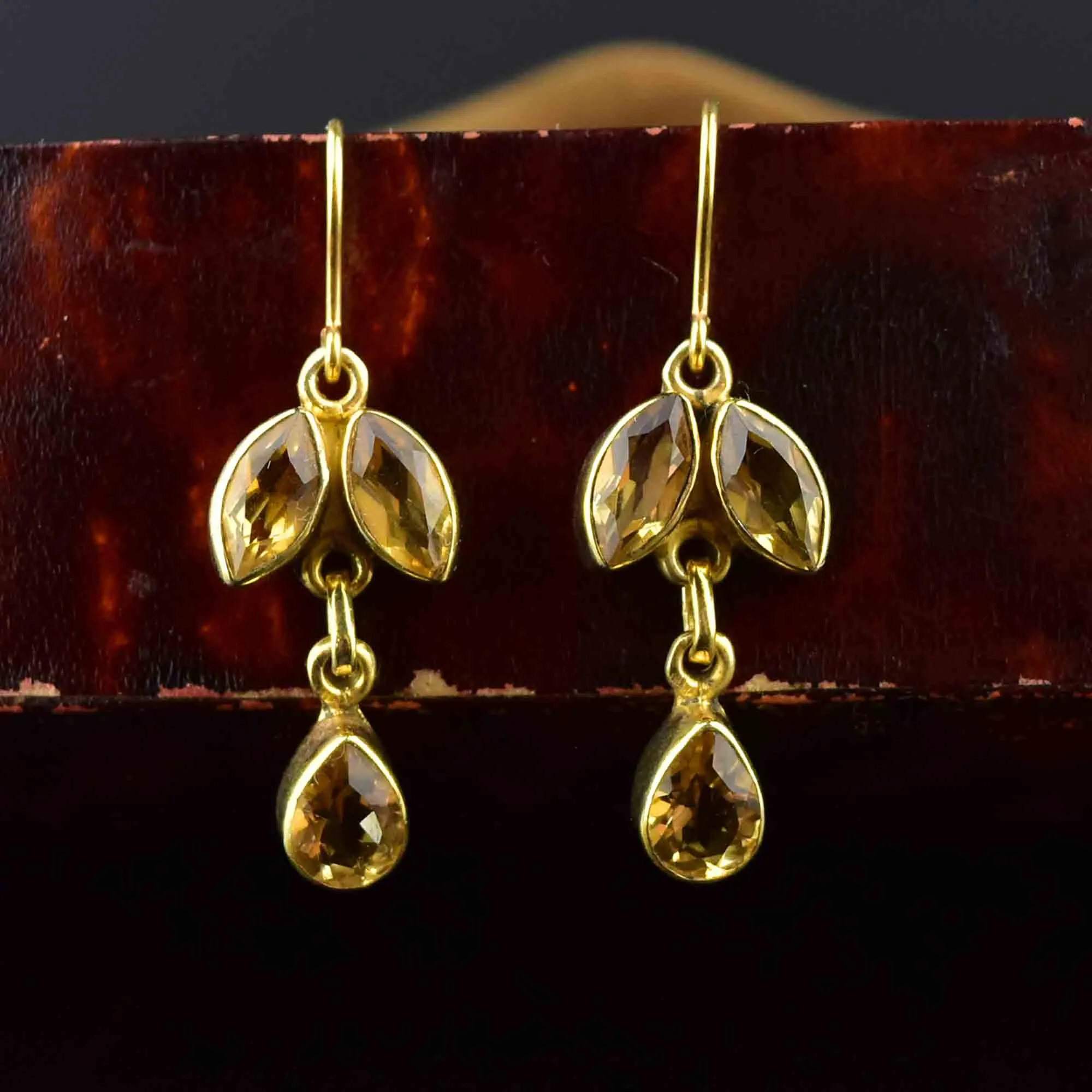 Vintage Gold Citrine Leaf Earrings