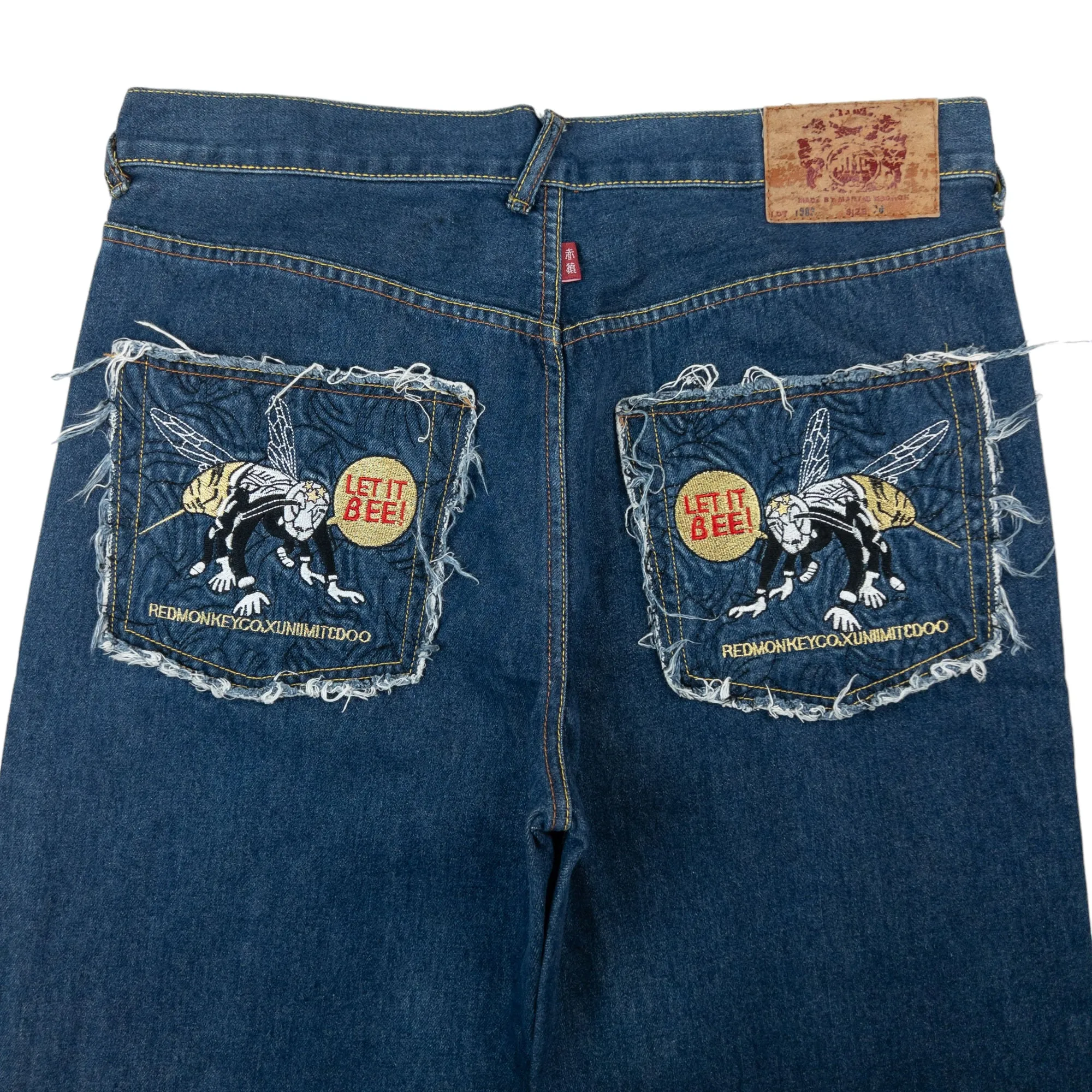 Vintage RMC Red Monkey Company Japanese Bee Embroidered Denim Jeans Size W35