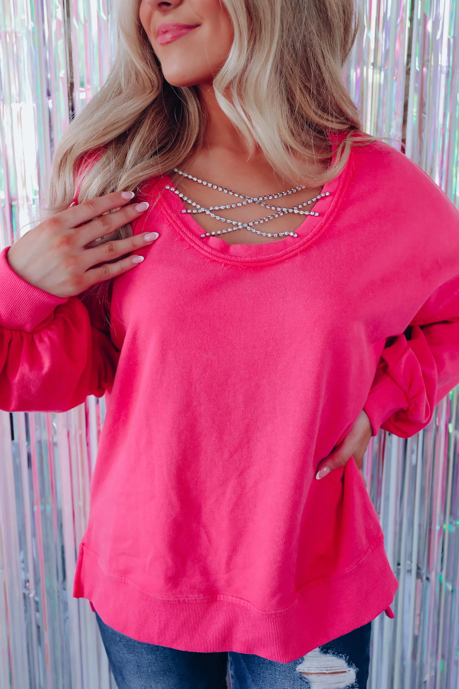 West Coast Bling Cozy Sweatshirt - Pink