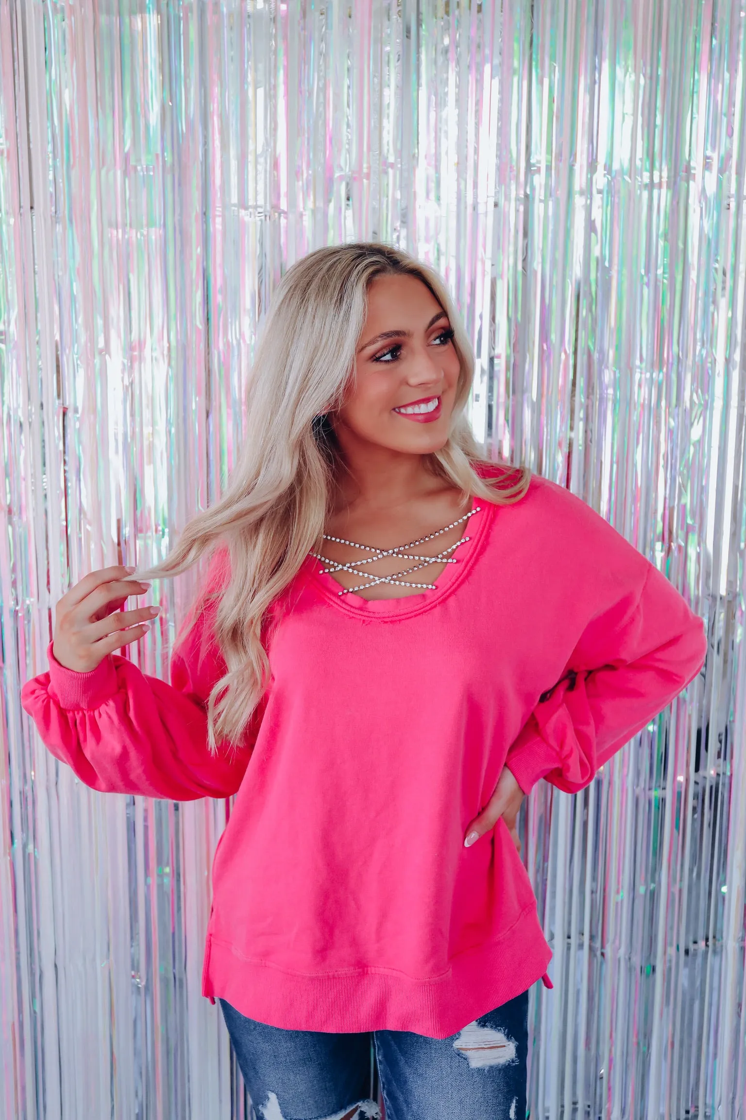 West Coast Bling Cozy Sweatshirt - Pink