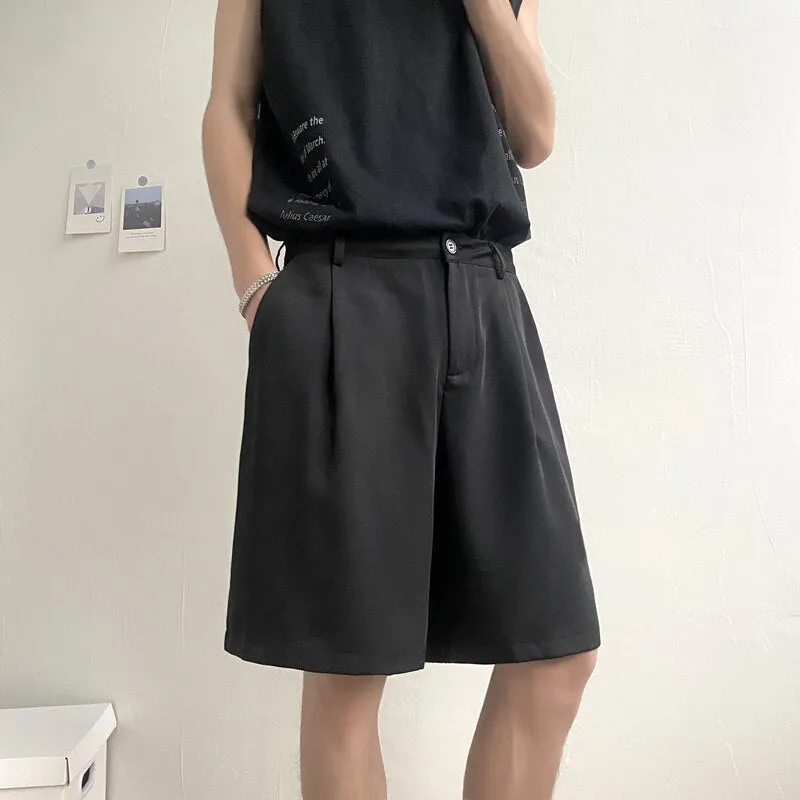 Wiaofellas Summer Suit Shorts Men Fashion Social Mens Dress Shorts Korean Loose Straight Shorts Mens Khaki Black Formal Shorts M-2XL