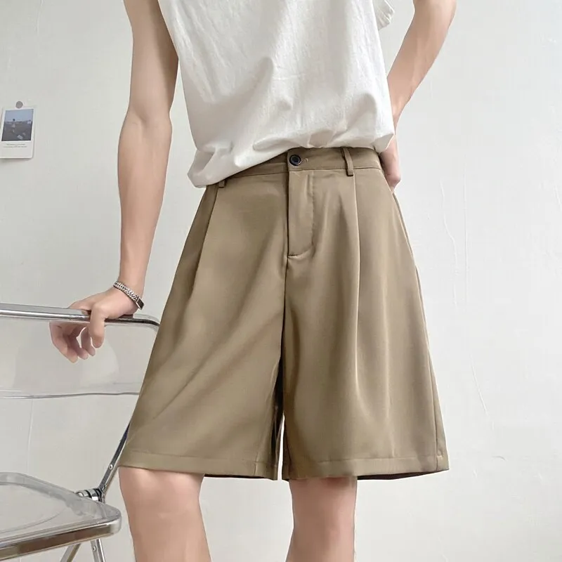 Wiaofellas Summer Suit Shorts Men Fashion Social Mens Dress Shorts Korean Loose Straight Shorts Mens Khaki Black Formal Shorts M-2XL