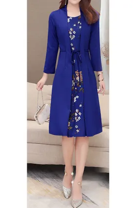 Women Floral Printed 3/4 Sleeve Two Piece Dress - C2557JPD