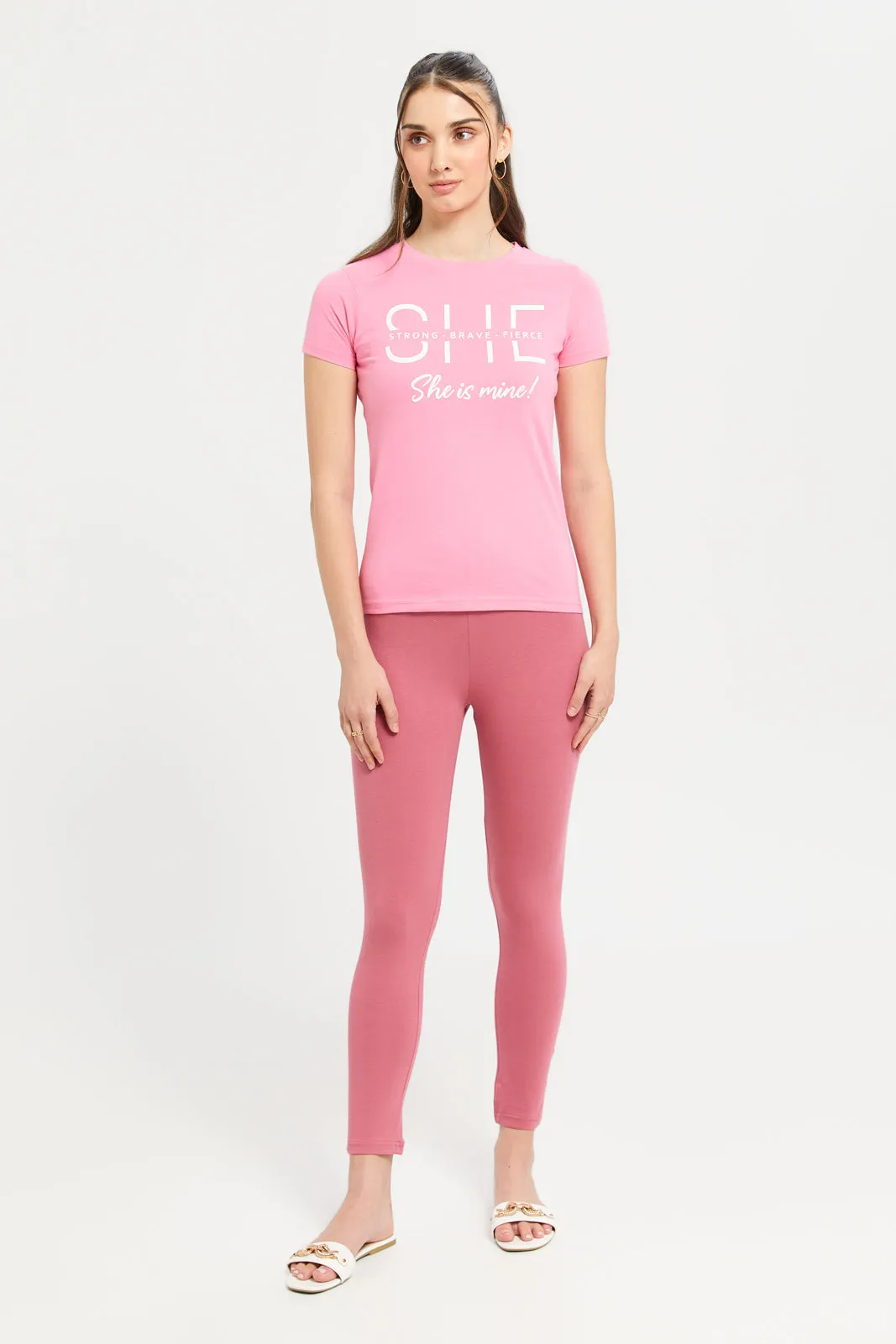 Women Pink Mars Clay Cropped Leggings