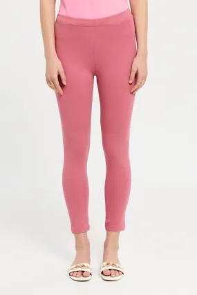 Women Pink Mars Clay Cropped Leggings