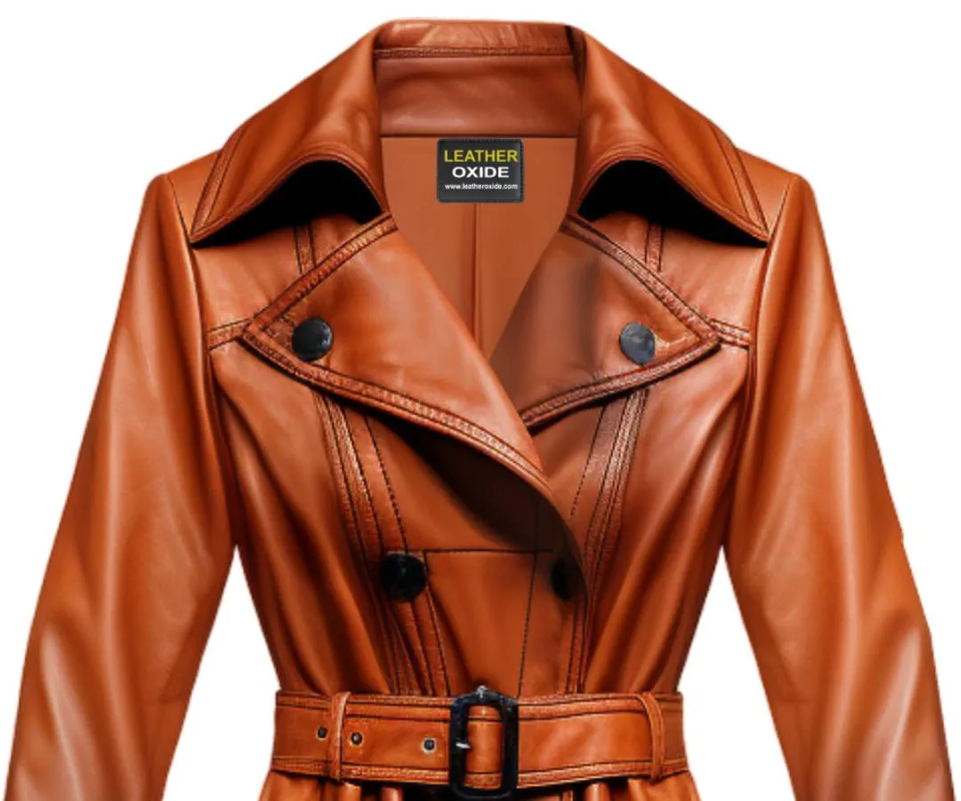 Women Tan Brown Vintage Leather Coat