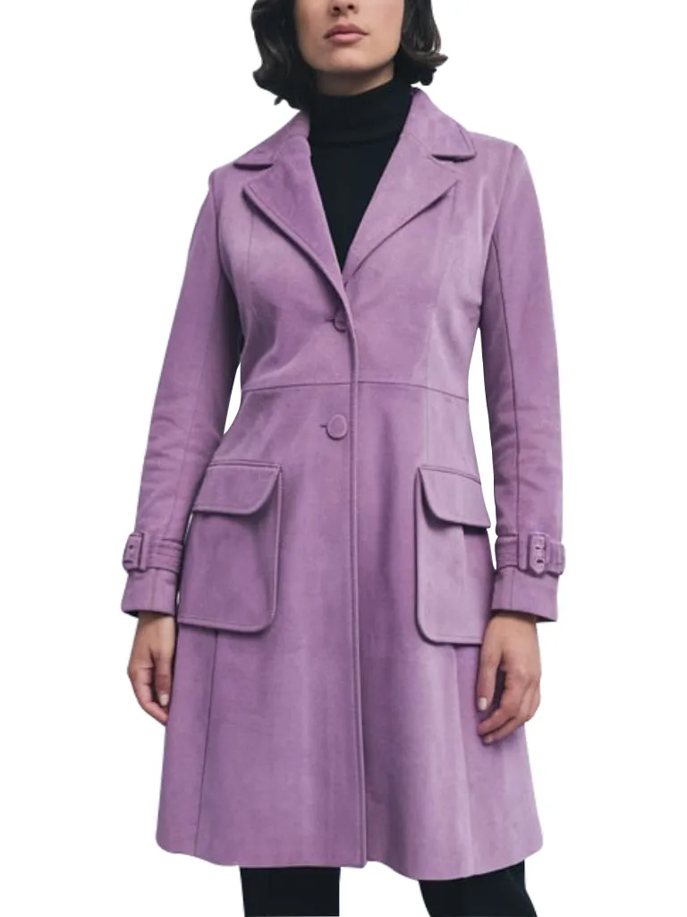 Women's Lavender Suede Coat With Oversized Pockets