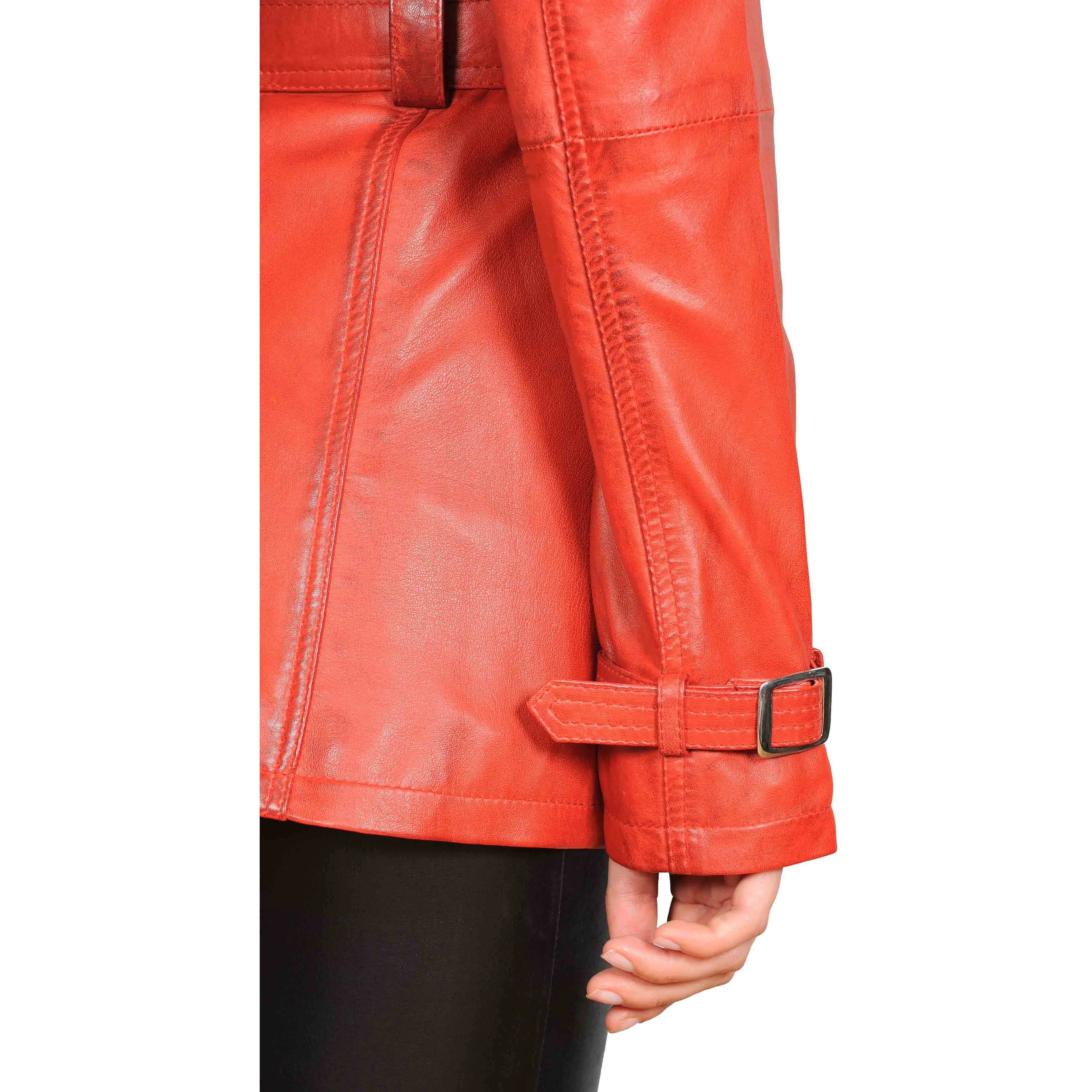 Womens Soft Leather Trench Coat Olivia Red