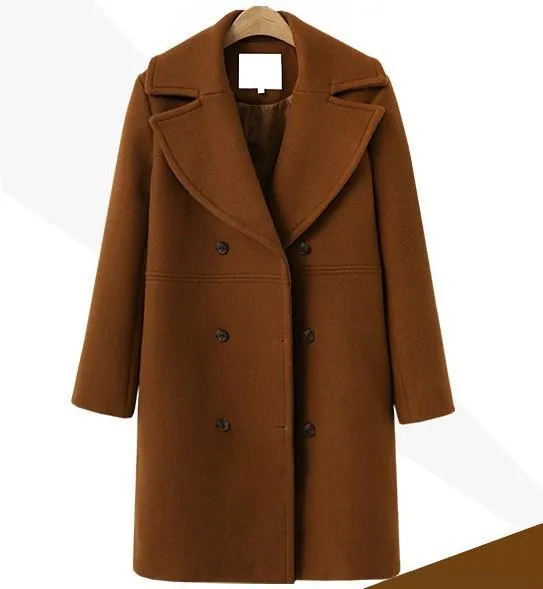 Woolen coat women's double-breasted mid-length trench coat woolen coat