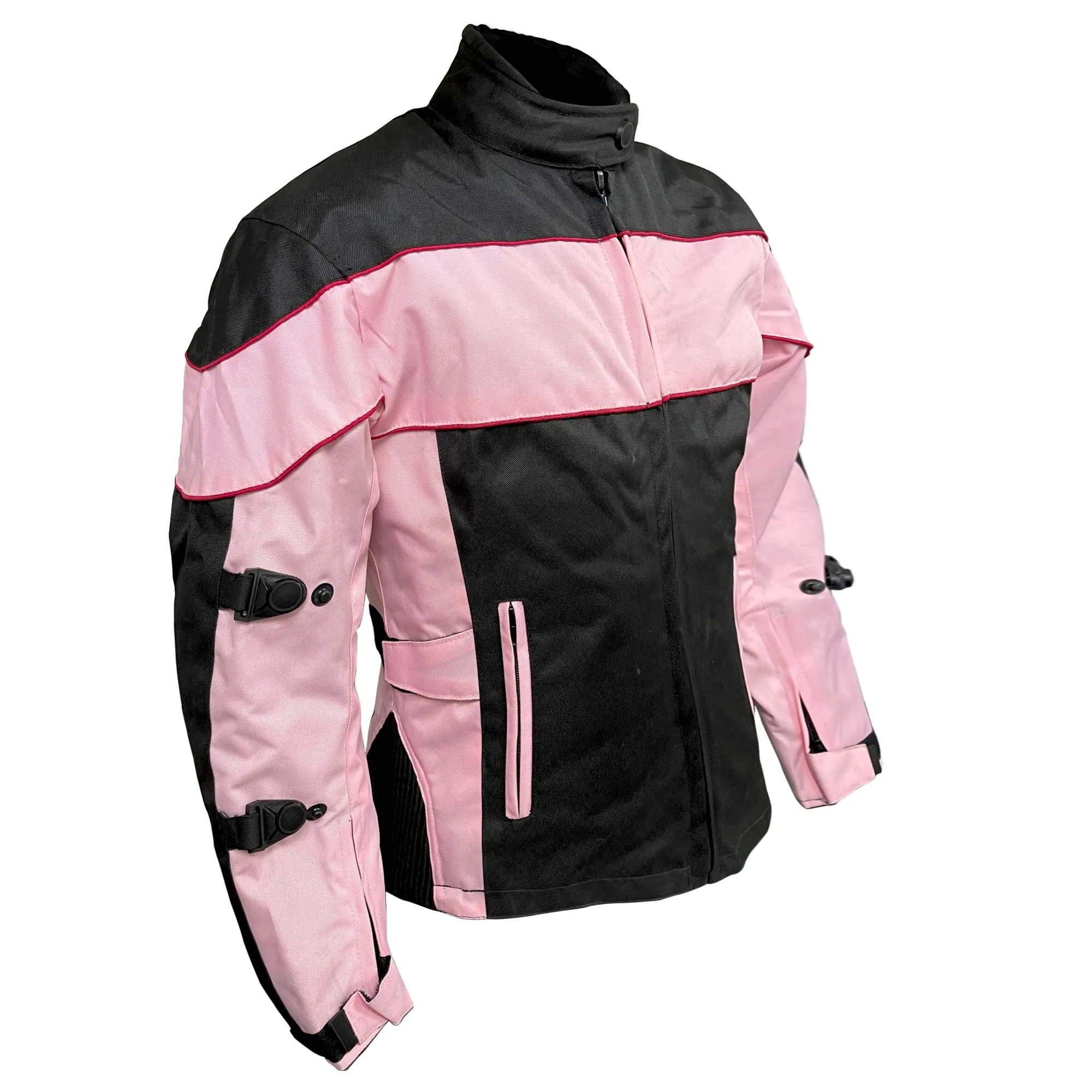 Xelement CF562 Pink Black Motorcycle Jacket For Women - Ladies Pink Black Tri-Tex Coat With Armor Protection