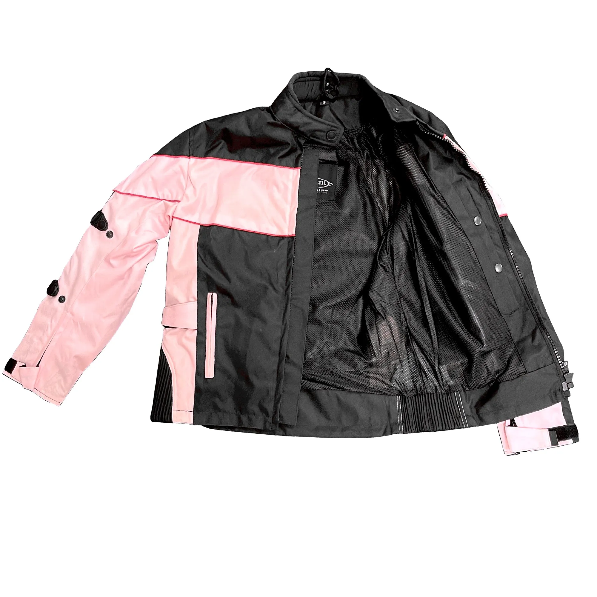 Xelement CF562 Pink Black Motorcycle Jacket For Women - Ladies Pink Black Tri-Tex Coat With Armor Protection