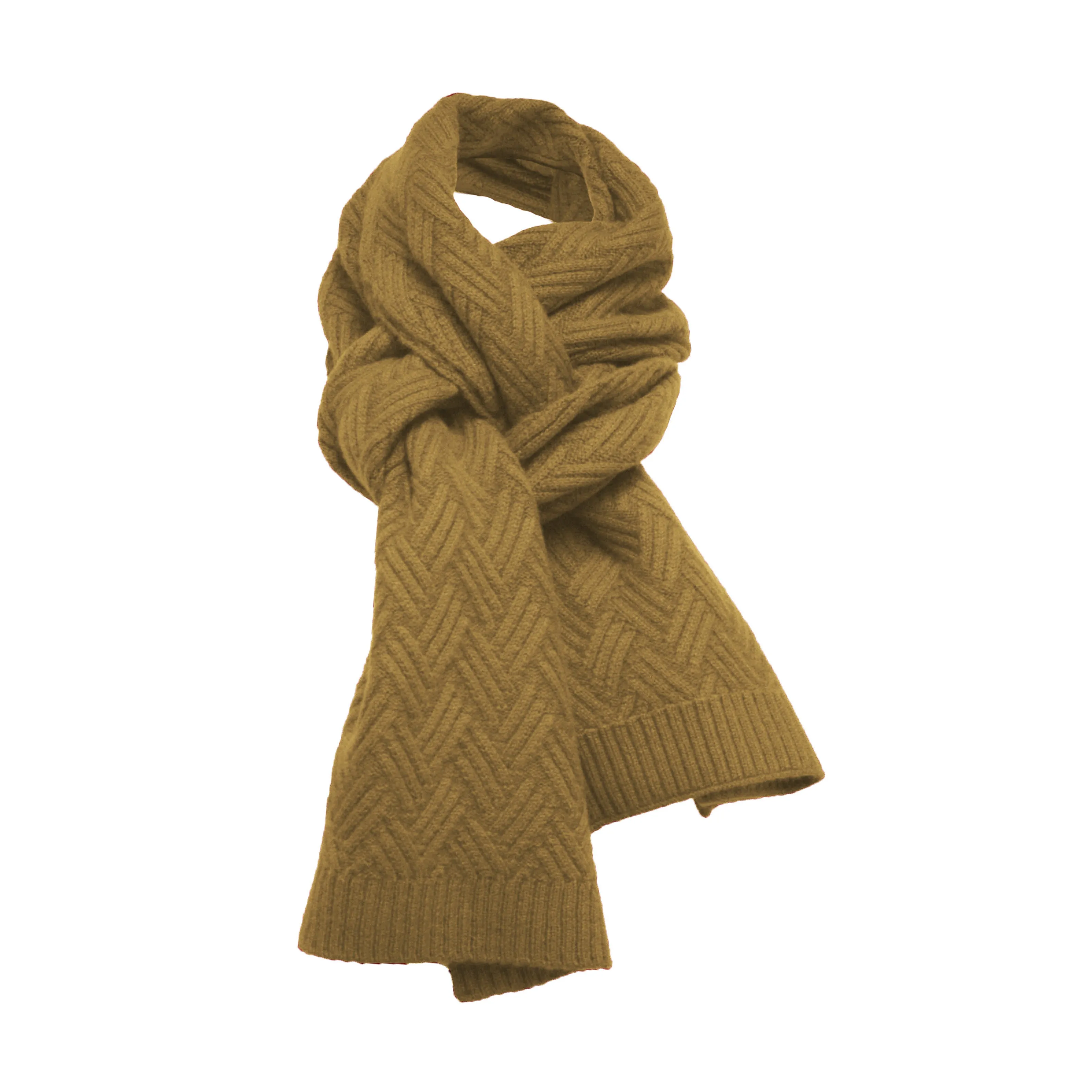 Zig Zag knitted Cashmere Scarf Daulps Camel